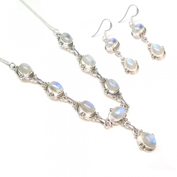 925 silver rainbow moonstone necklace and earrings set